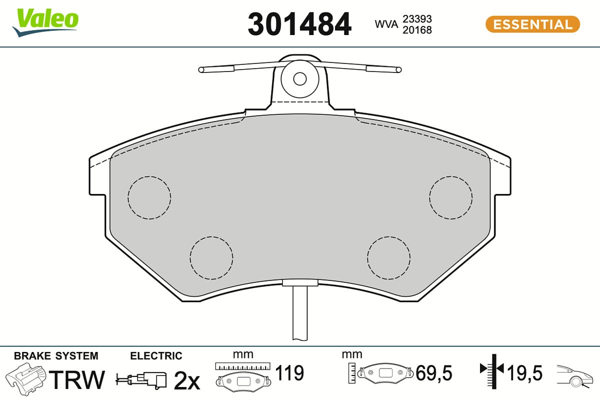 Jeu de 4 plaquettes de frein VALEO ref. 301484
